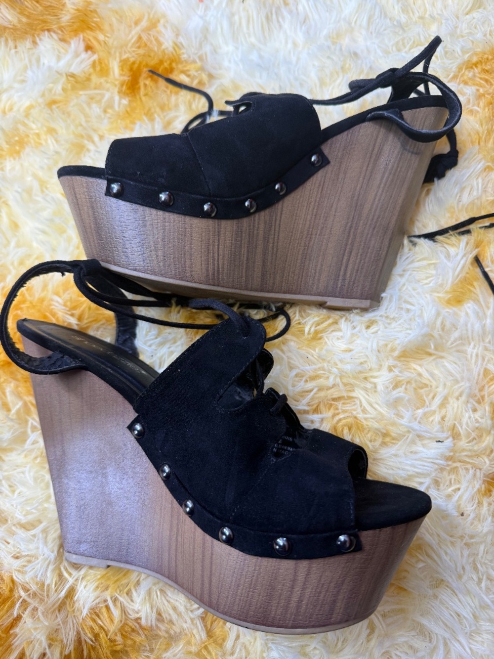 Black size 9 strap up wedges